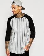 Asos Longline Long Sleeve T-shirt With Vertical Stripe And Contrast Sleeve - Gray