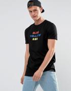 Asos Longline T-shirt With Blue Yellow Red Print - Black