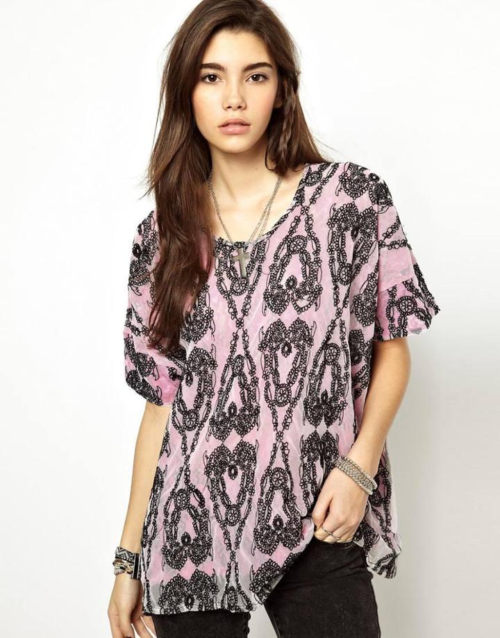 Asos T-shirt With Embroided Lace - Yellow