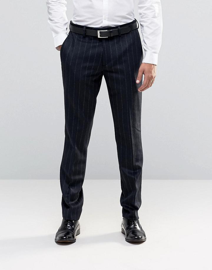 Feraud Heritage Premium Cashmere And Wool Blend Wide Chalk Stripe Pants - Navy