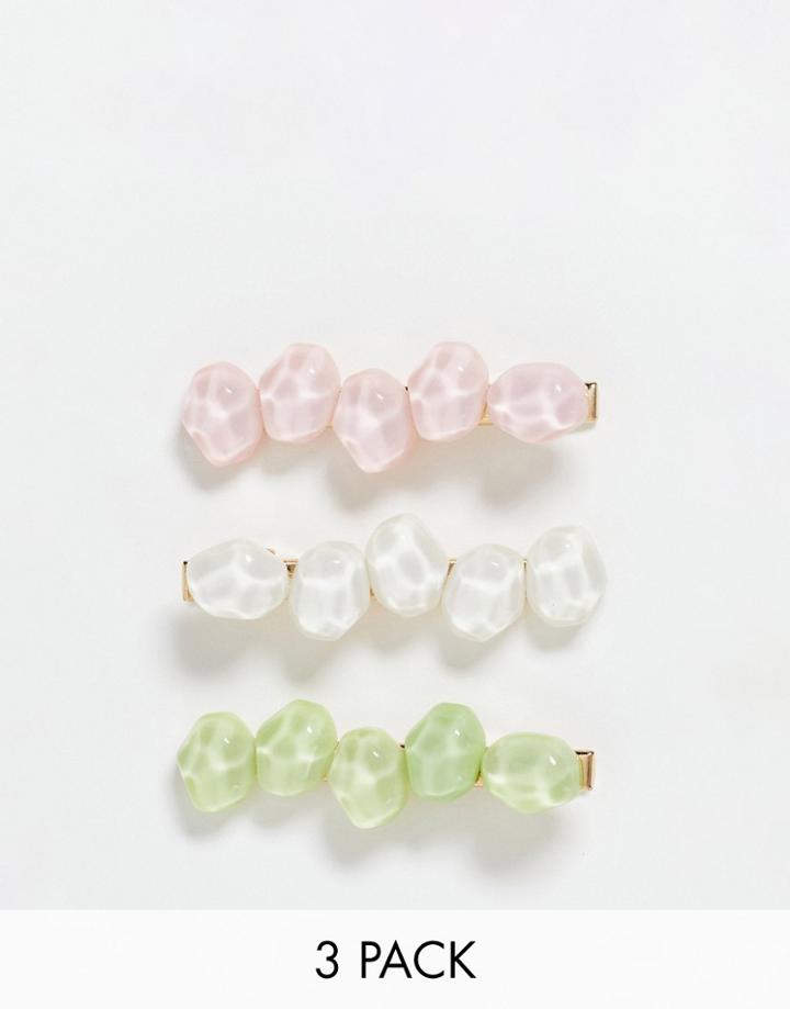 My Accessories London Beaded Hair Clip 3 Pack In Muted Pastel Mix-multi