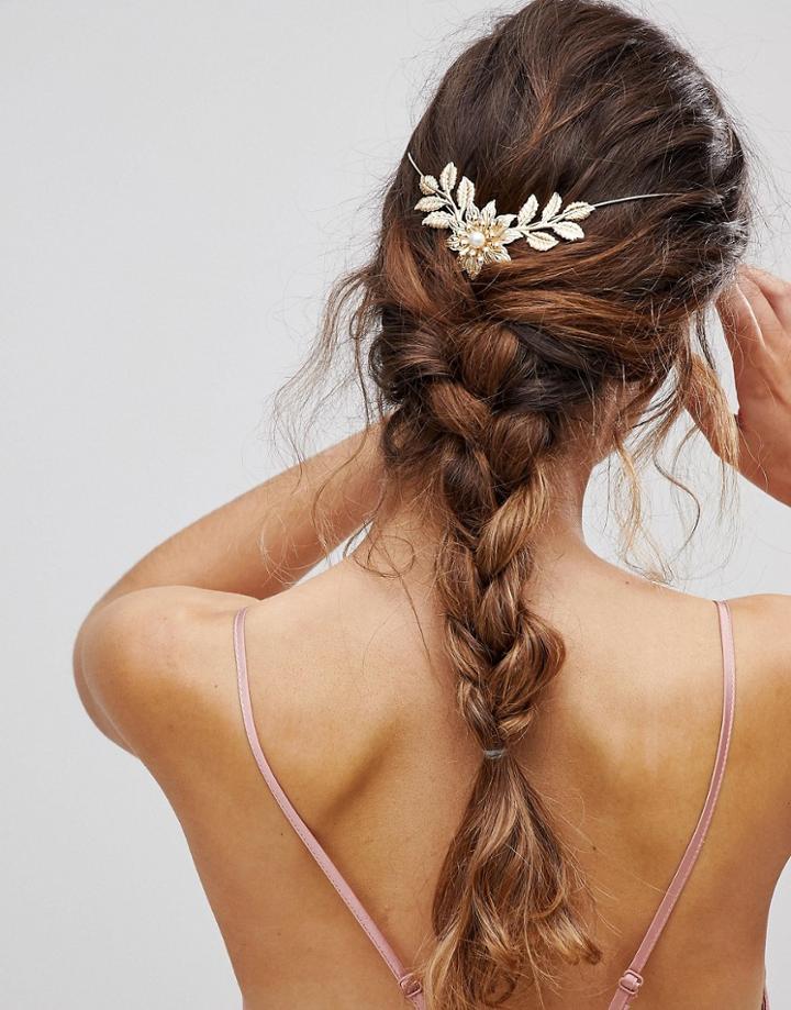 Asos Floral And Pearl Back Hair Crown - Gold