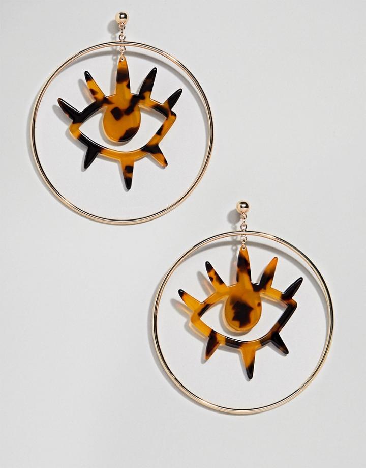 Asos Design Resin Eye Motif Metal Hoop Earrings In Gold - Gold