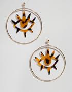 Asos Design Resin Eye Motif Metal Hoop Earrings In Gold - Gold