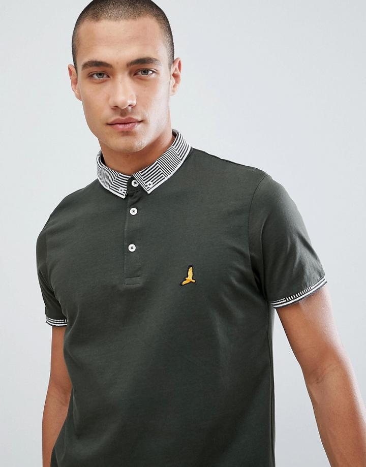 Brave Soul Striped Collar Polo Shirt - Green