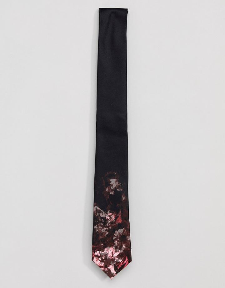 Twisted Tailor Tie With Faded Floral Print - Black