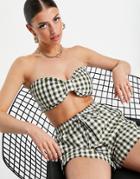 Asos Design Bandeau In Khaki Gingham - Part Of A Set-green