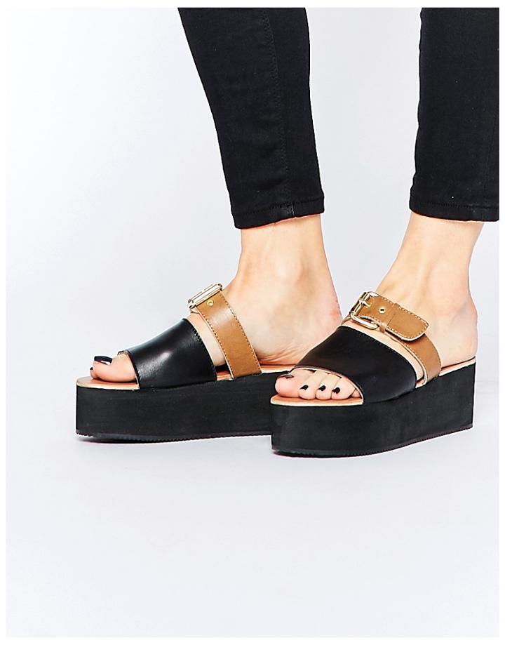 Park Lane Slide Buckle Leather Flatform Sandals