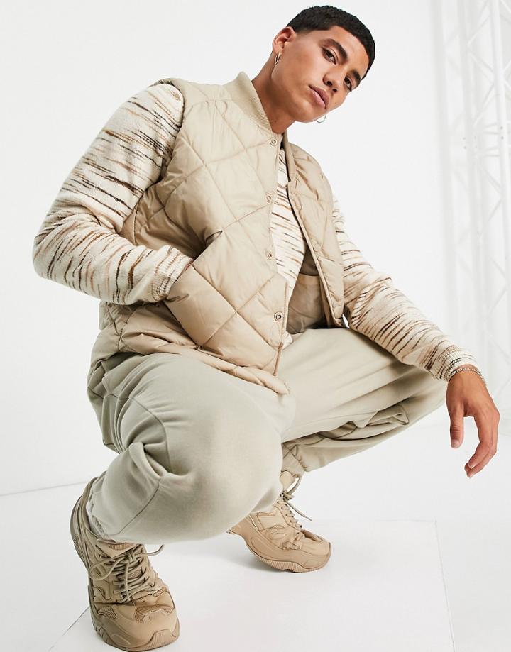 Topman Recycled Quilted Vest In Stone-neutral