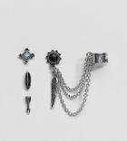 Asos Design Stud And Ear Cuff Pack With Stones And Feathers - Silver