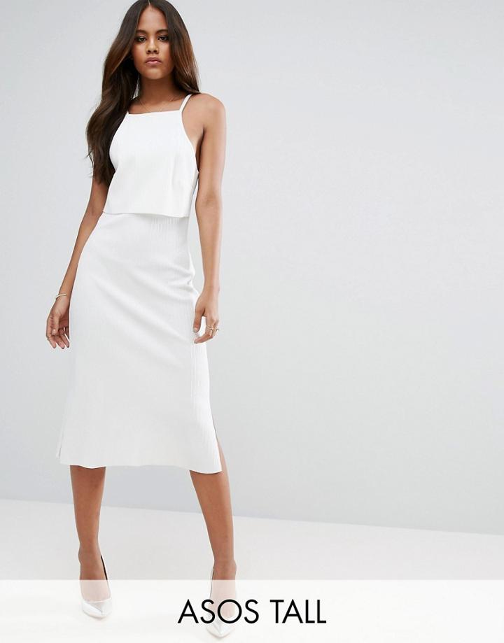 Asos Tall Rib Midi Dress With Crop Top Detail - Cream