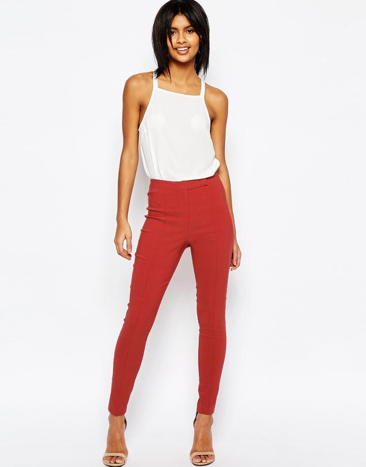 Asos High Waist Pants In Skinny Fit - Terracotta