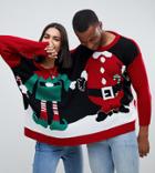 Boohoo Santa And Elf Two Person Holidays Sweater In Multi - Multi