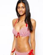 Pour Moi Checkmate Padded Bikini Top - Chilli Red/white