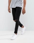 Criminal Damage Muscle Fit Super Skinny Jeans With Knee Rips - Black