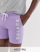 Asos Design Tall Skinny Shorts In Lilac With Solace Leg Print-purple