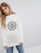 Daisy Street Oversized Sweater With Daisy Motif - Cream
