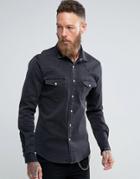 Asos Regular Fit Denim Western Shirt In Black Overdye - Black