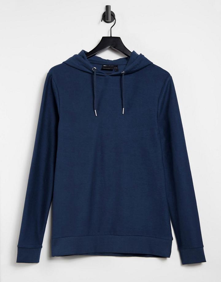 Asos Design Organic Muscle Hoodie In Reverse Loopback In Navy-blues