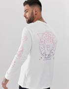 Asos Design Relaxed Long Sleeve T-shirt With Palm Back And Sleeve Print-white