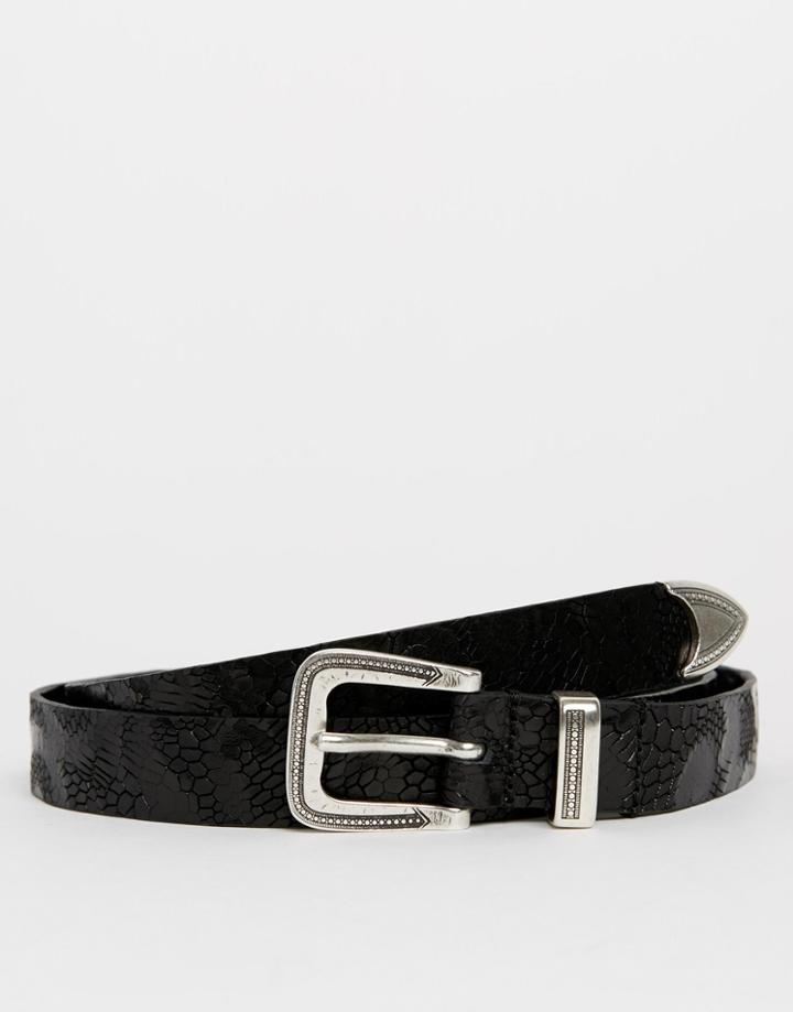 Diesel B-west Leather Belt - Black