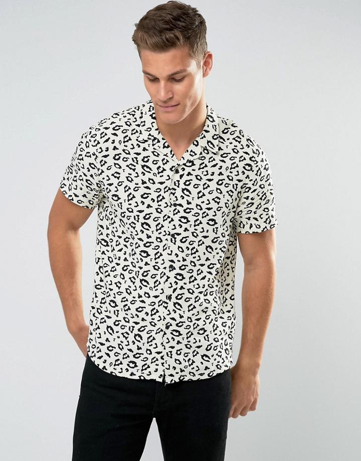 New Look Regular Fit Shirt With Revere Collar In Leopard Print - Black