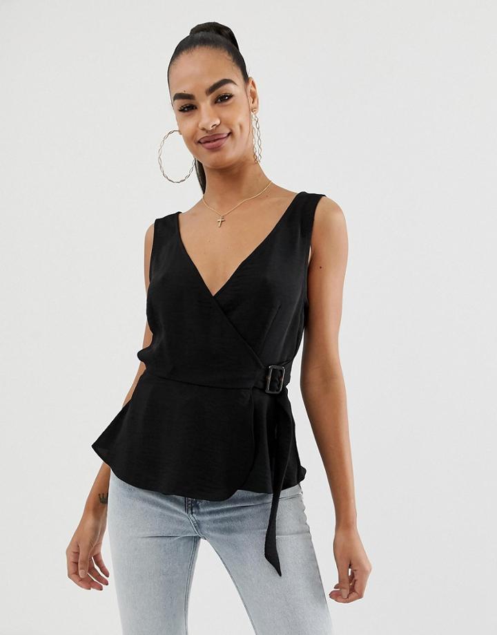 Asos Design Wrap Cami With Buckle Detail - Black