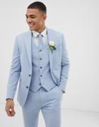 Asos Design Wedding Skinny Suit Jacket In Blue Cross Hatch - Blue