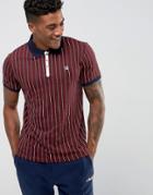 Fila Vintage Striped Polo Shirt In Burgundy - Red
