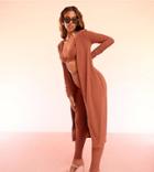 Asos Luxe Lounge Set Ruched Sleeve Maxi Cardigan In Mahogany-multi