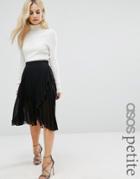Asos Petite Pleated Midi Skirt With Wrap Front Detail - Black