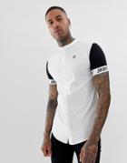 Siksilk Short Sleeve Shirt In White With Contrast Sleeves - Black