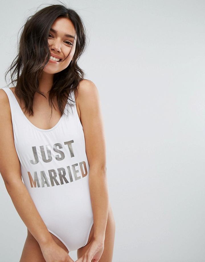 New Look Just Married High Leg Swimsuit - White