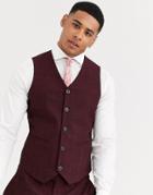 Asos Design Wedding Skinny Suit Suit Vest In Wine Crosshatch