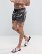 Asos Swim Shorts With Paisley Print In Short Length - Black