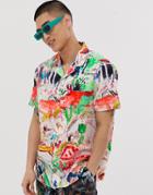 Asos Design Festival Two-piece Regular Shirt With Scribble Scenic Print-white