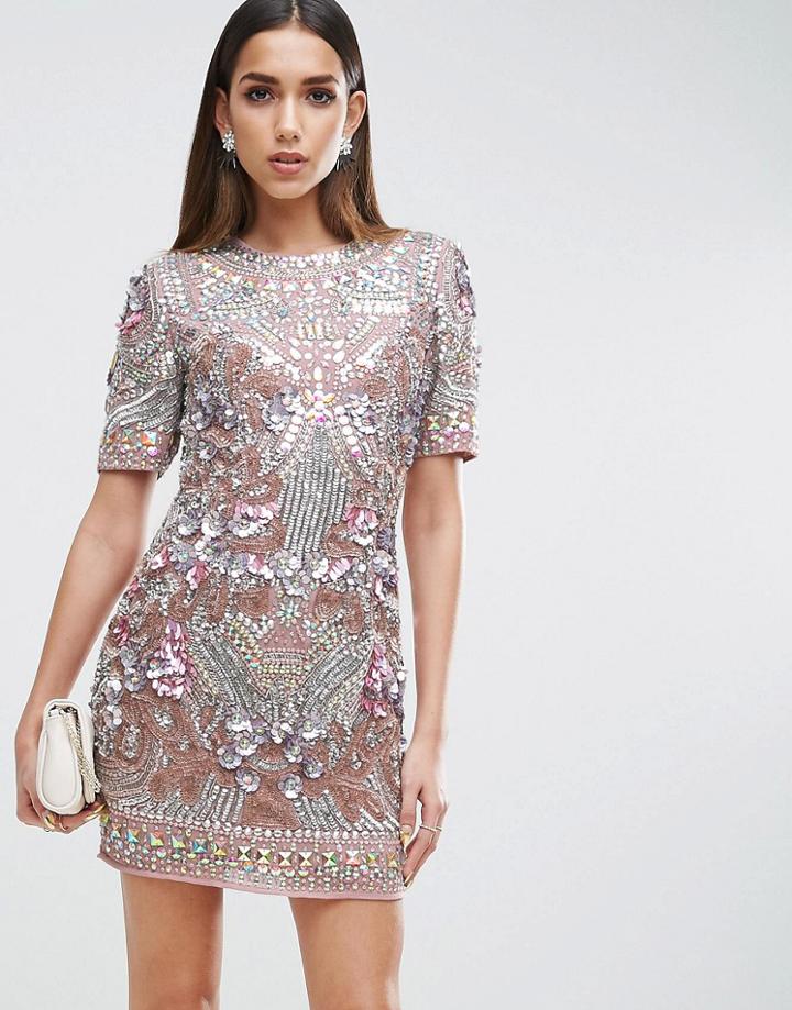 Asos Red Carpet Premium Showtank Embellished Shift Mini Dress - Purple