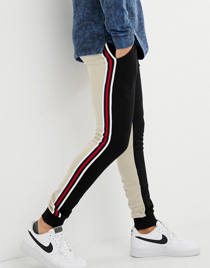 Asos Design Skinny Joggers With Color Blocking And Side Stripes - Black