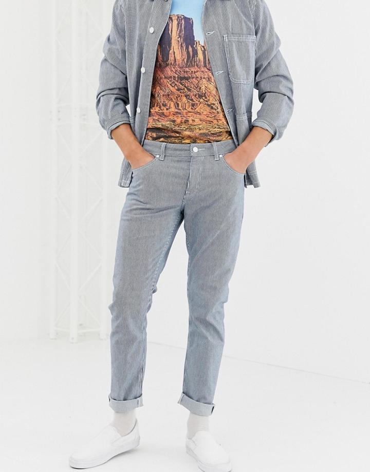 Asos Design Slim Jeans In Hickory Stripe - White