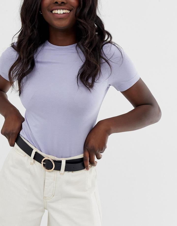 Asos Design Circle Tipped Jeans Belt In Shiny Gold Metal - Black