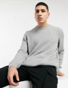 Pull & Bear Ribbed Sweater With Crew Neck In Gray-grey