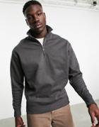 Asos Design Heavyweight Oversized Half Zip Sweatshirt In Washed Black