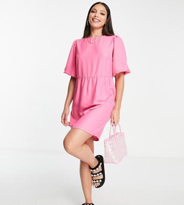 Pieces Tall Mini Smock Dress In Bright Pink-multi