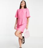 Pieces Tall Mini Smock Dress In Bright Pink-multi