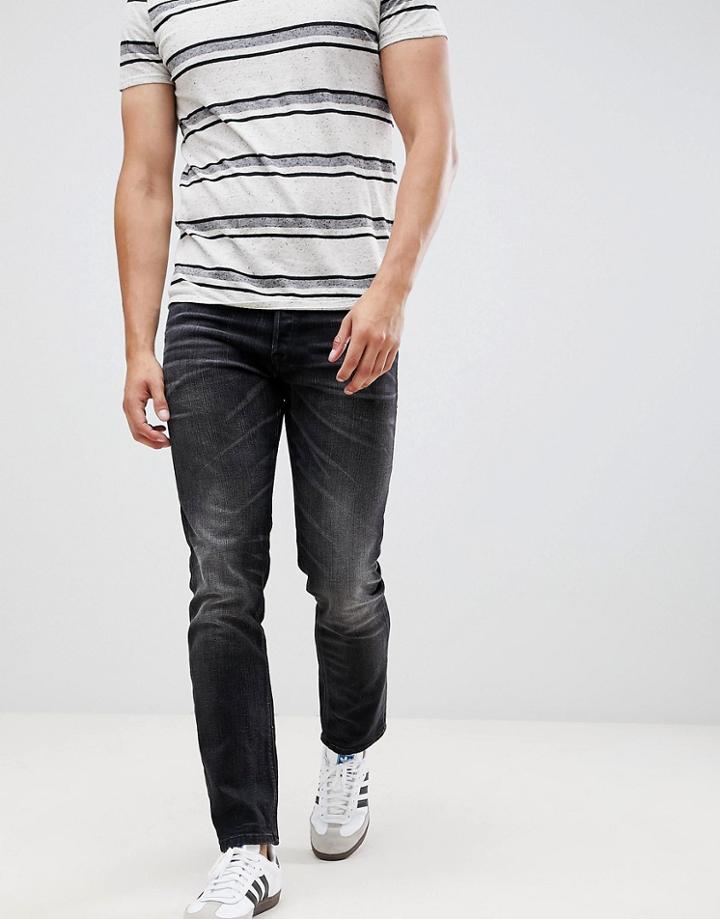 Jack & Jones Slim Fit Black Denim Turn Up Jeans - Black