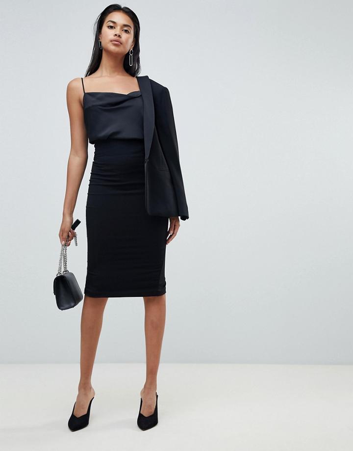 Sisley Classic Zip Back Midi Skirt - Black