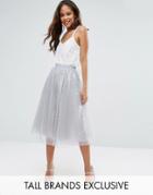 Little Mistress Tall Allover Pearl Embellished Full Midi Prom Skirt - Gray