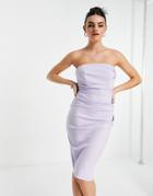 River Island Ruched Bandeau Body-conscious Midi Dress In Purple