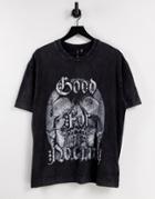 Good For Nothing Oversized Acid Wash T-shirt In Black With Skull Print