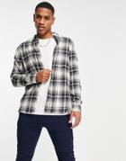 French Connection Long Sleeve Flannel Shirt In Ecru Navy